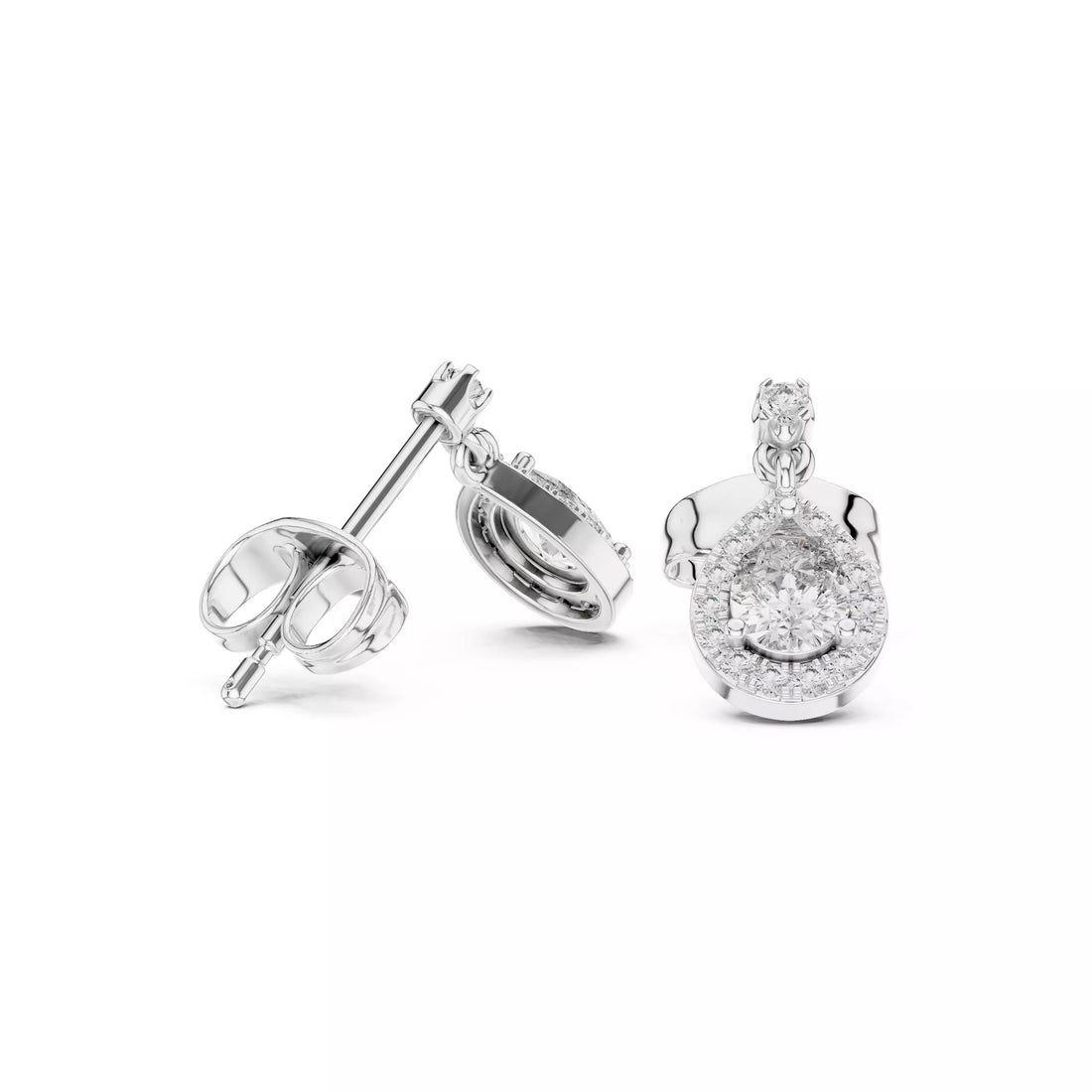 Pear Shape Diamond Halo Drop Stud Earrings