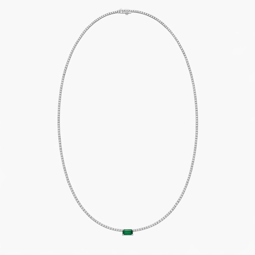 Emerald Ruby Green Center Stone Solitaire Tennis Necklace