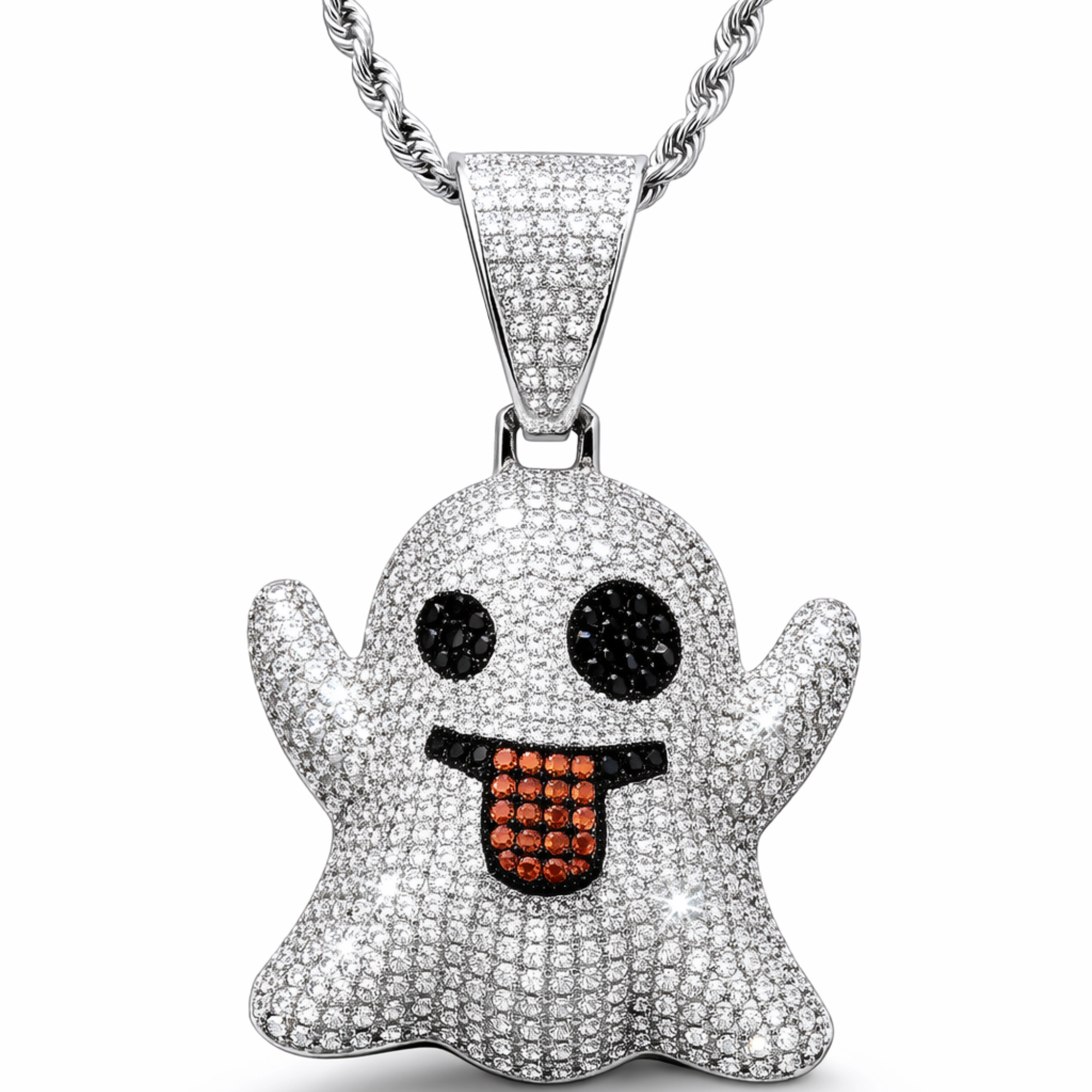 Cartoon Ghost Statement Pendant Hip Hop Silver jewelry