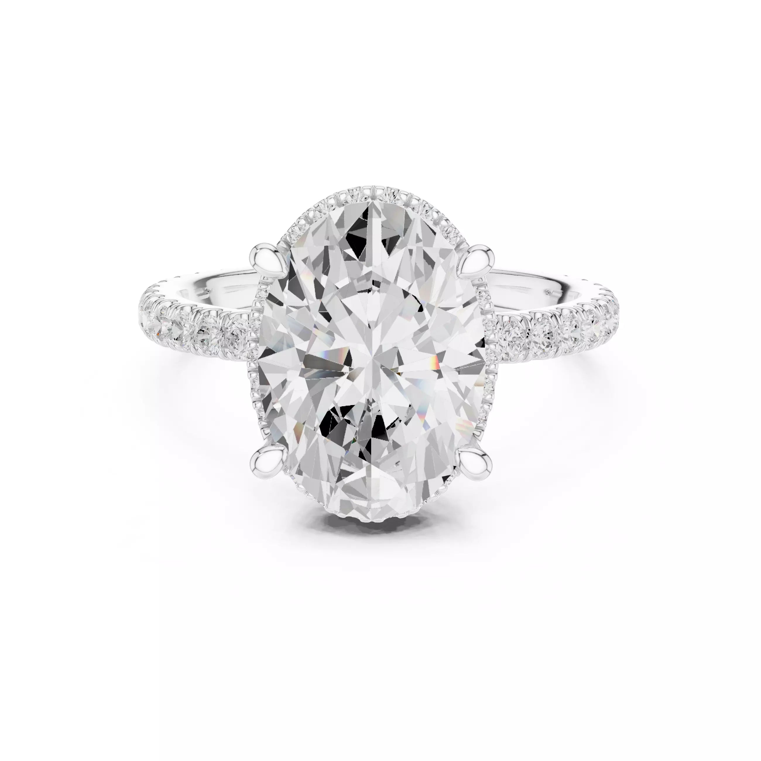 Oval cut Diamond Engagement Ring With Hidden Halo Pave Band