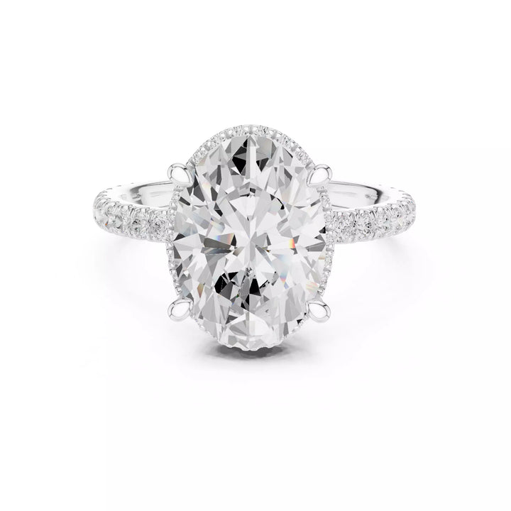 Oval cut Diamond Engagement Ring With Hidden Halo Pave Band