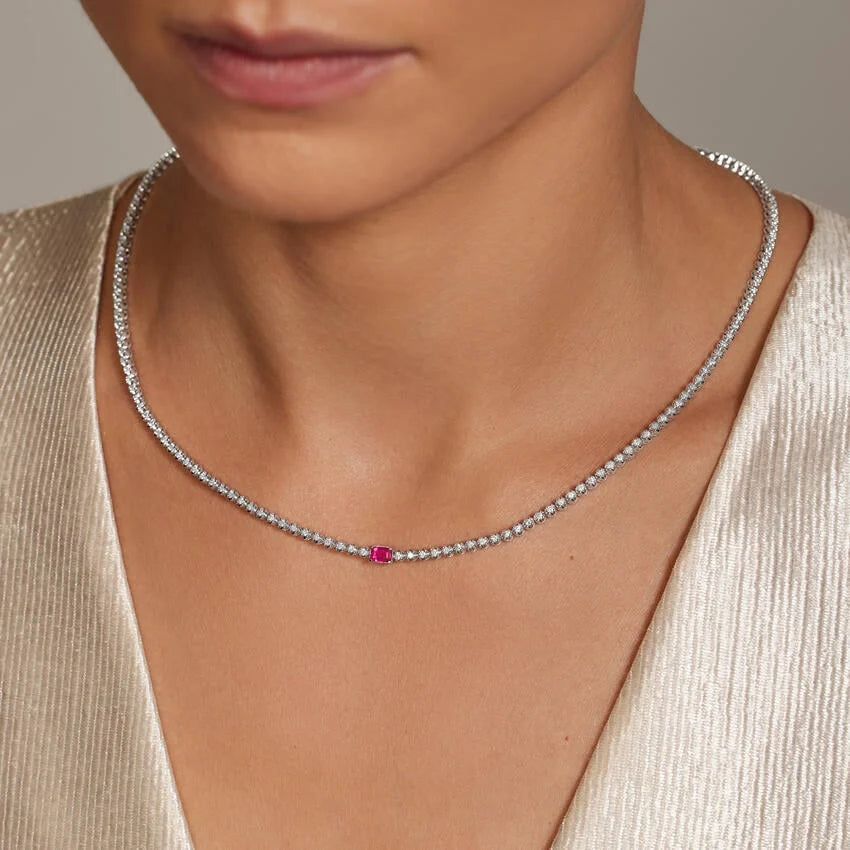 Emerald Ruby Diamond Tennis Necklace