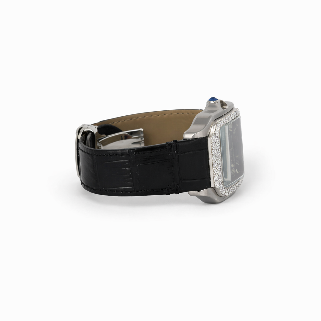 Moissanite Bezel Diamond set Classic Leather Strap Luxury Watch