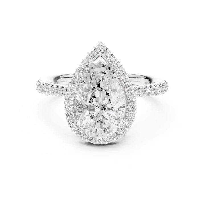 Pear cut Diamond Halo Pavé Setting Engagement Ring