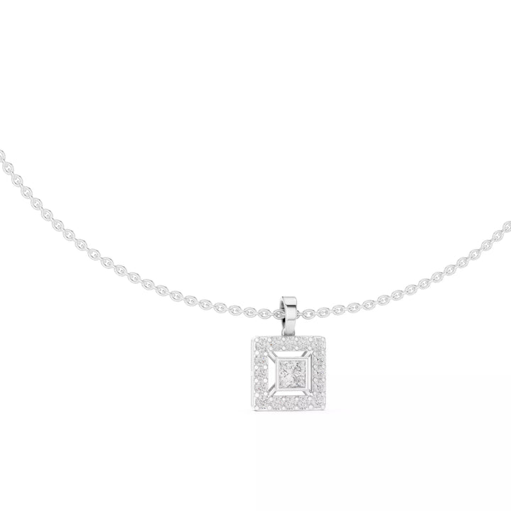 Princess Cut Diamond Halo Pendant Necklace