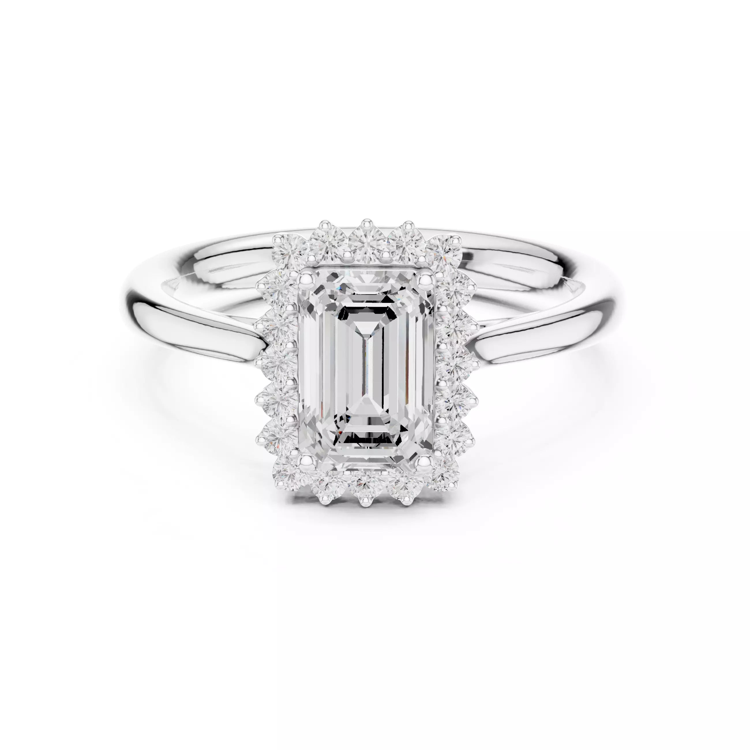 Emerald cut Diamond Halo Engagement Ring