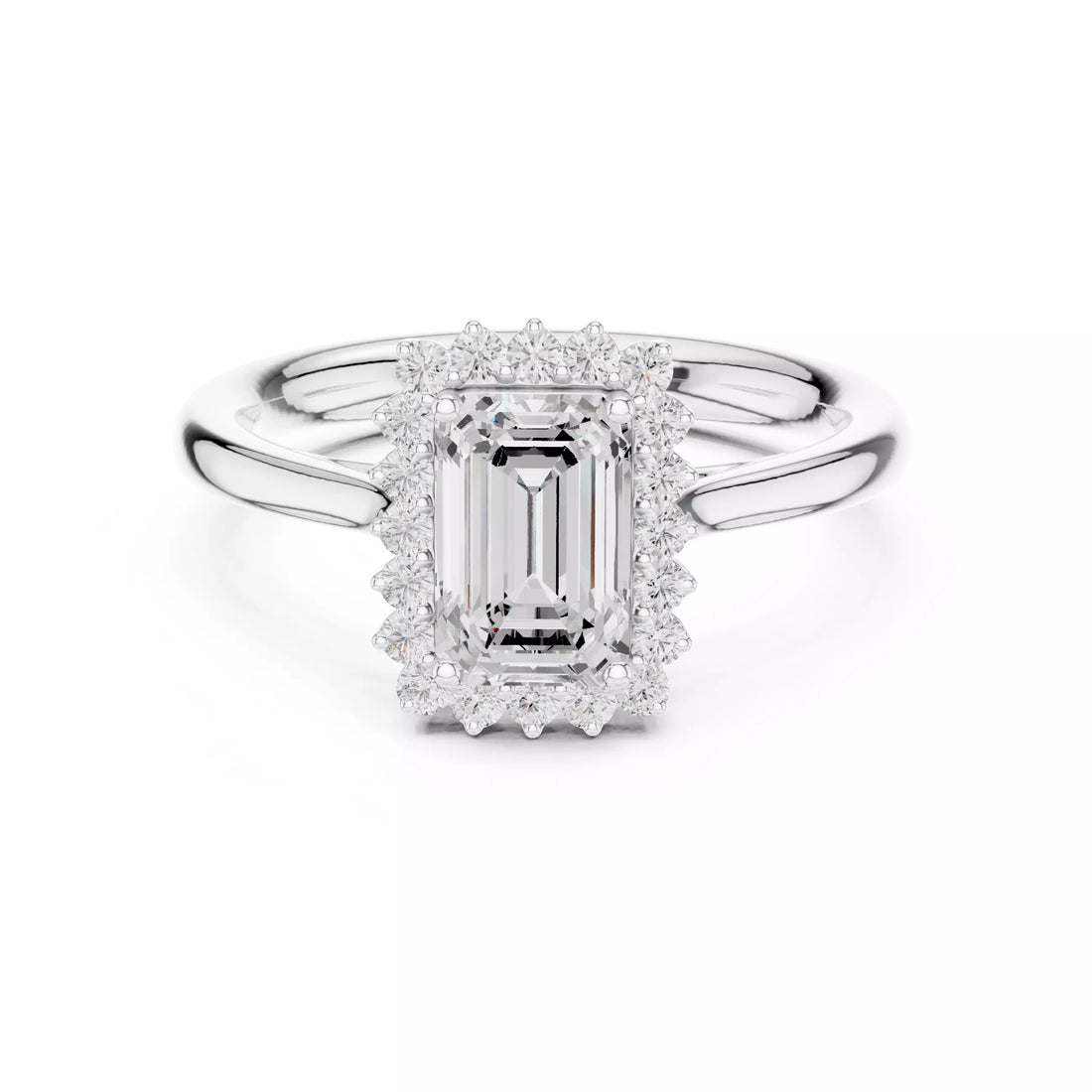 Emerald cut Diamond Halo Engagement Ring