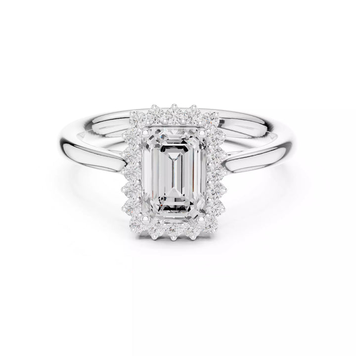 Emerald cut Diamond Halo Engagement Ring