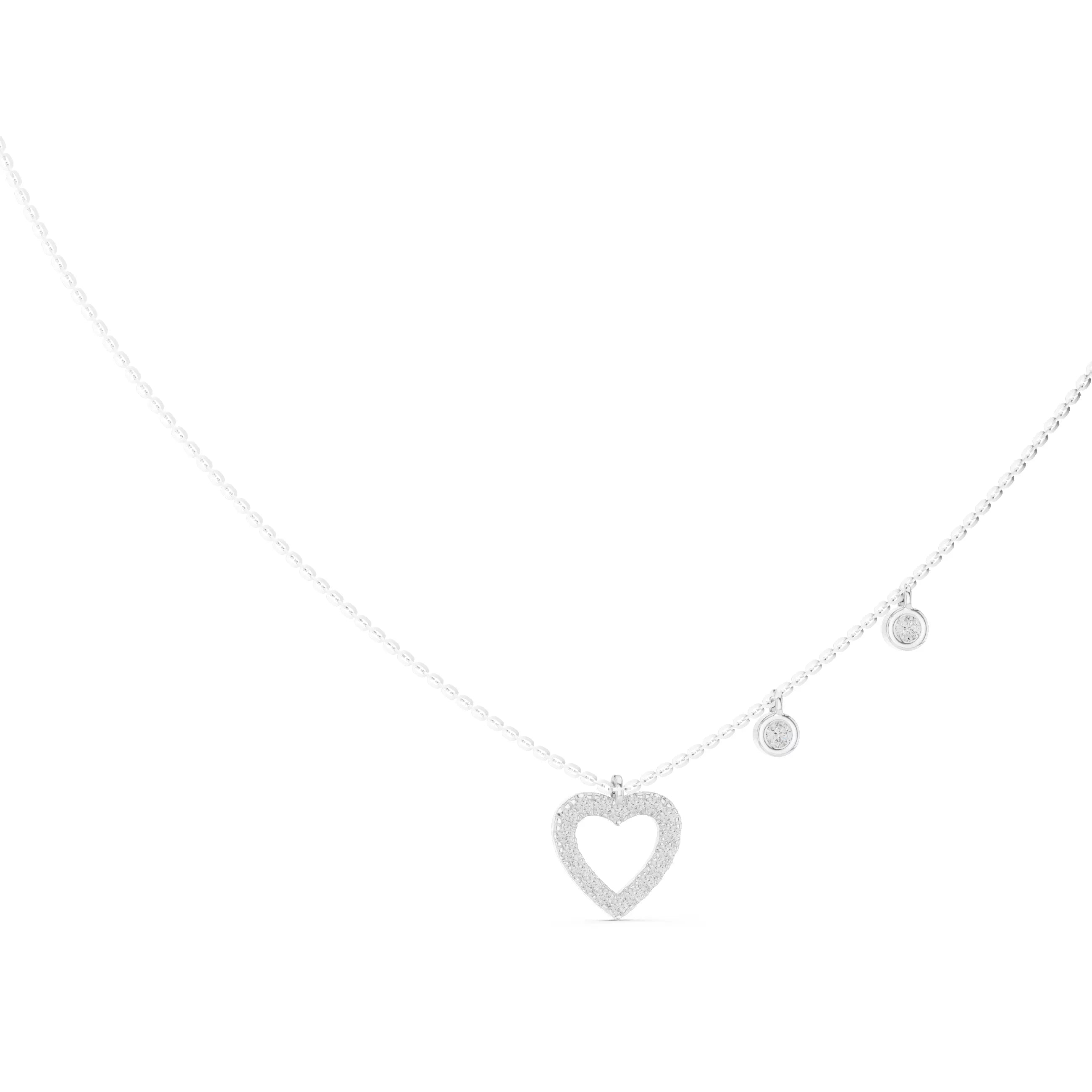 Round Diamond Heart Shape Pendant Necklace With Dangle Charms