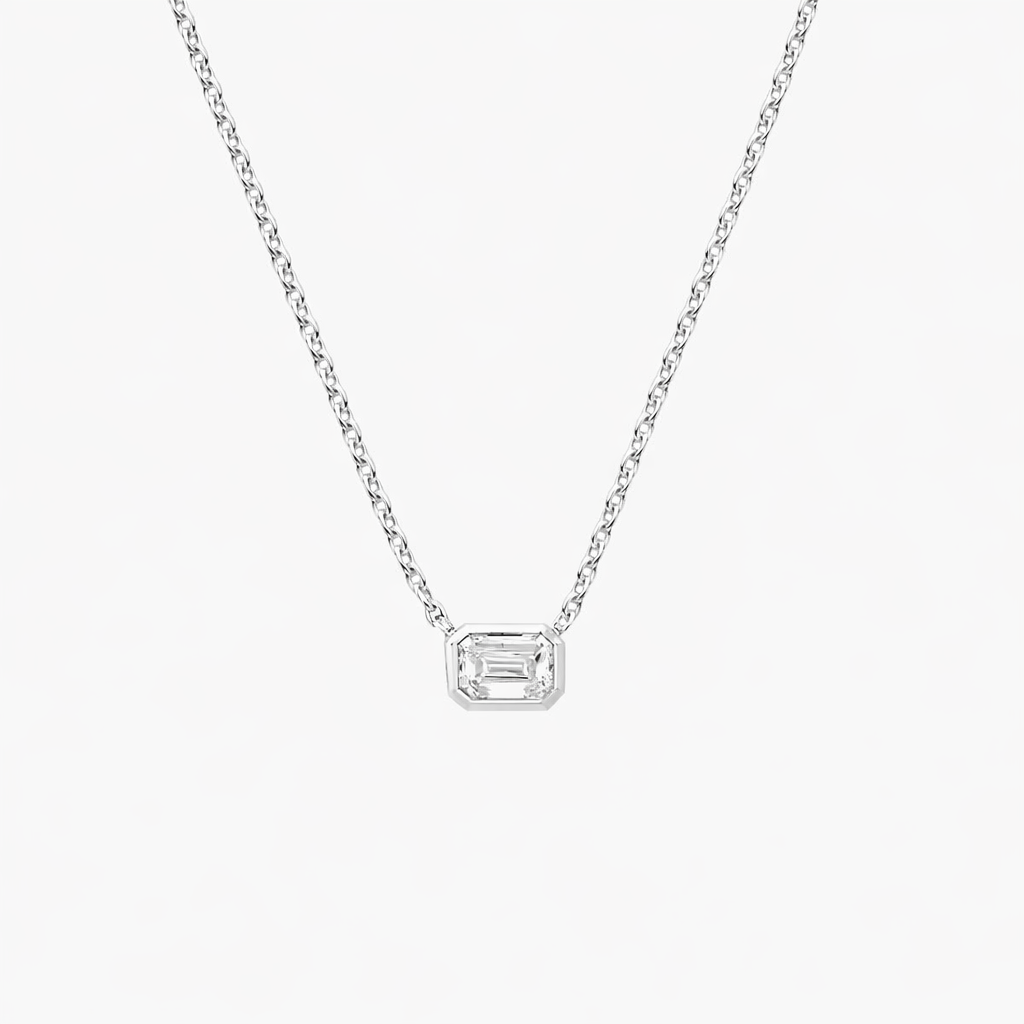 Emerald Cut Solitaire Diamond Pendant Necklace
