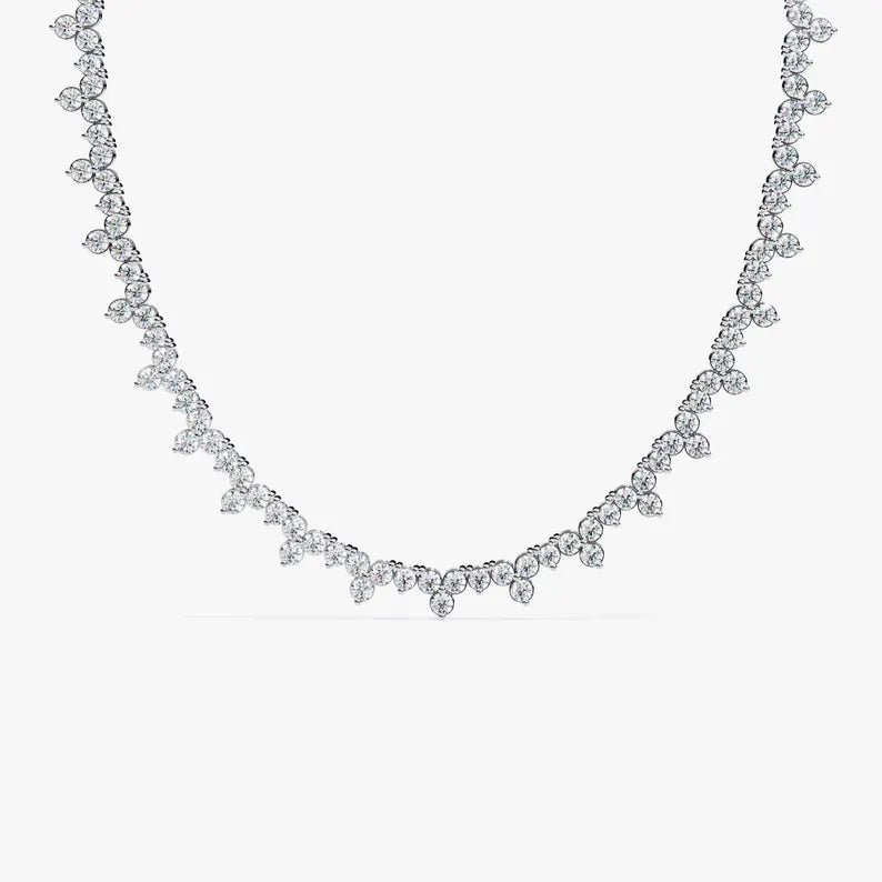 Round Diamond Three Prong Tennis Necklace for Women