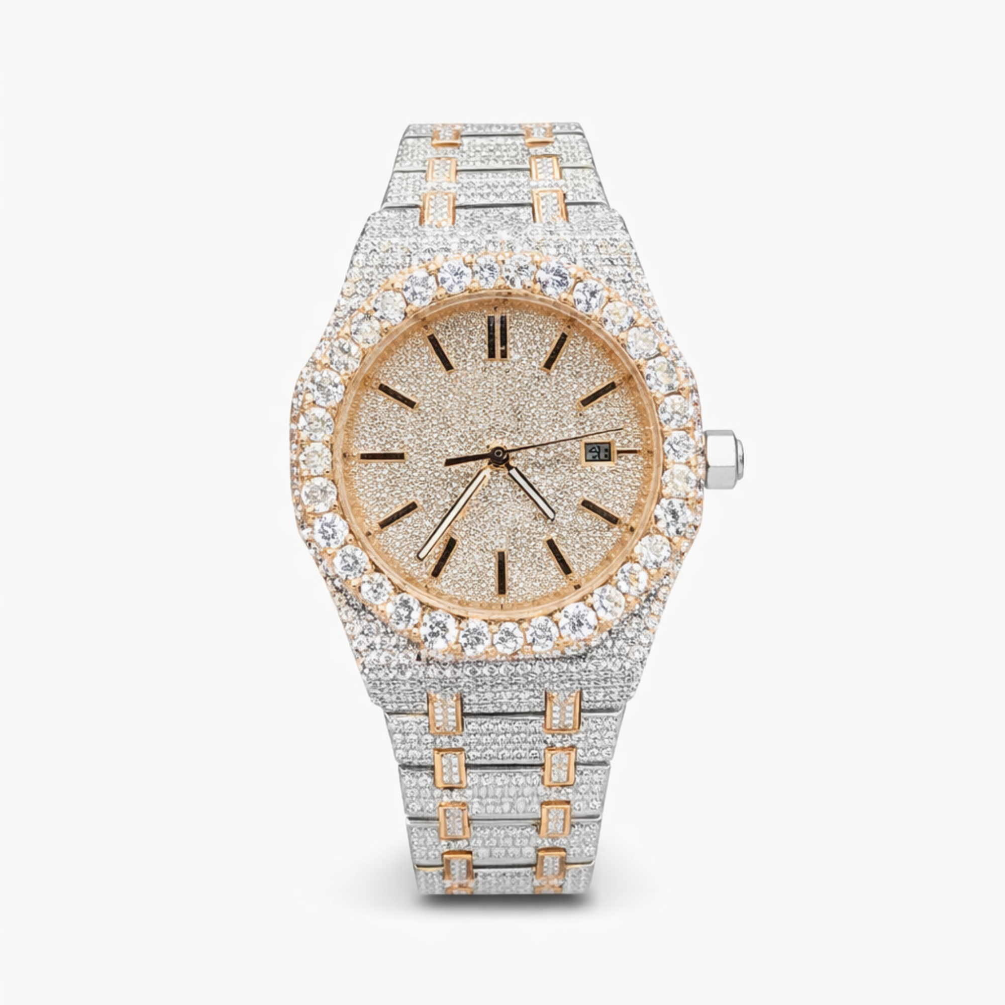 Luxury Iced Out moissanite Diamond Watch Rose Gold Dial