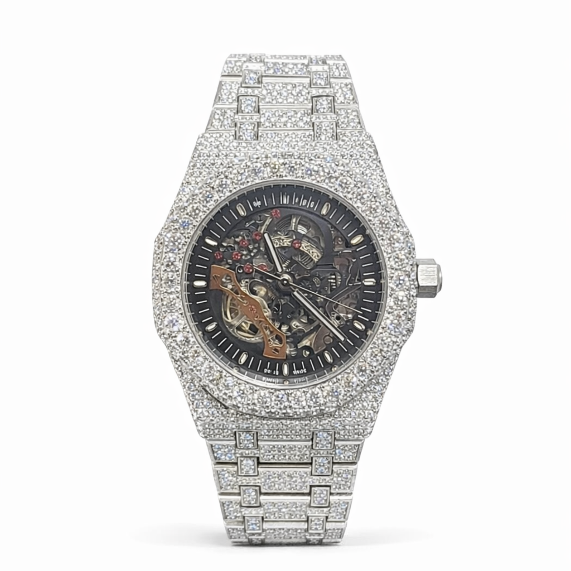Iced Out Moissanite Diamond Automatic Skeleton Wrist Watch