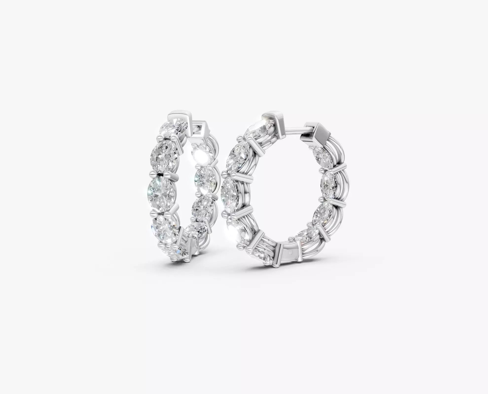 Oval cut Diamond Hoop Earrings in Luxury Prong Setting