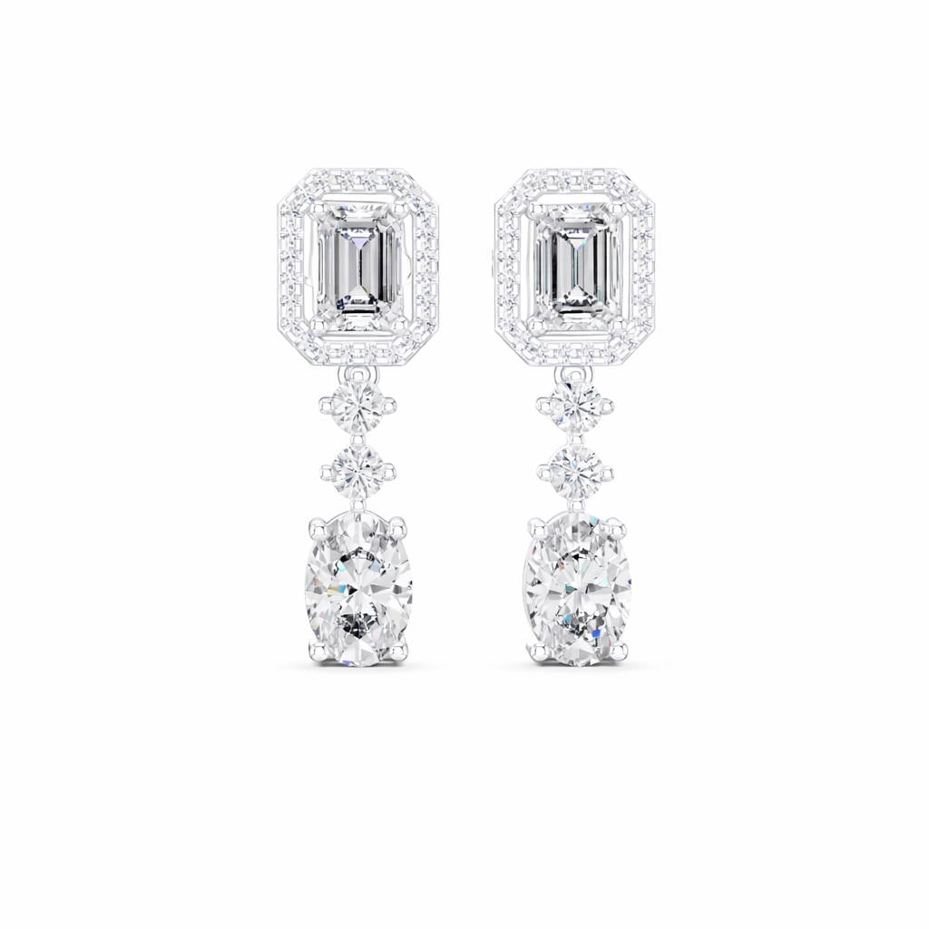 Emerald and Oval Diamond Drop Statement Earrings