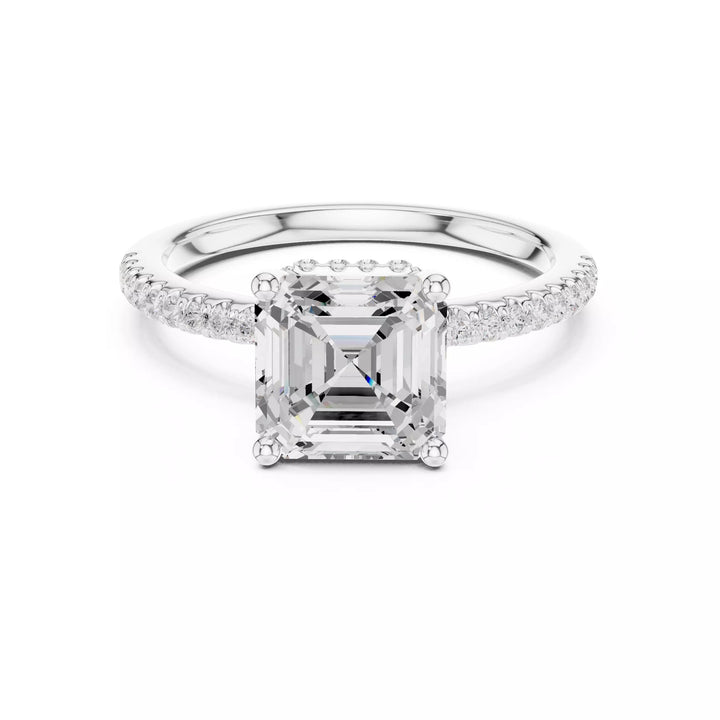 Asscher cut Diamond Engagement Ring Hidden Halo Pave Band