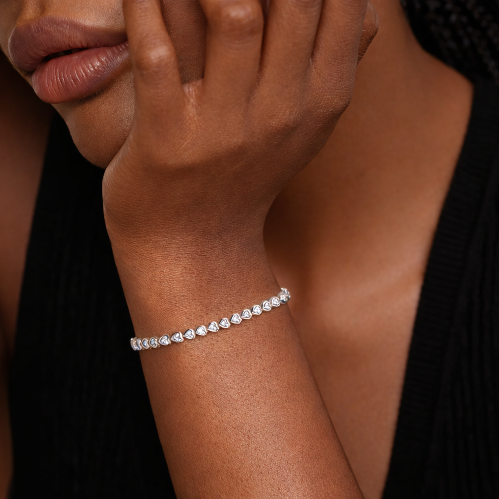 Heart Shape Diamond Bezel Set Tennis Bracelet For Women