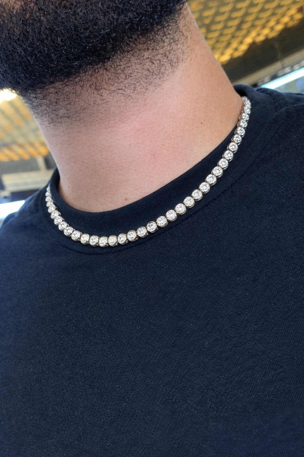 Bezel Set Diamond Tennis Necklace For Men And Women