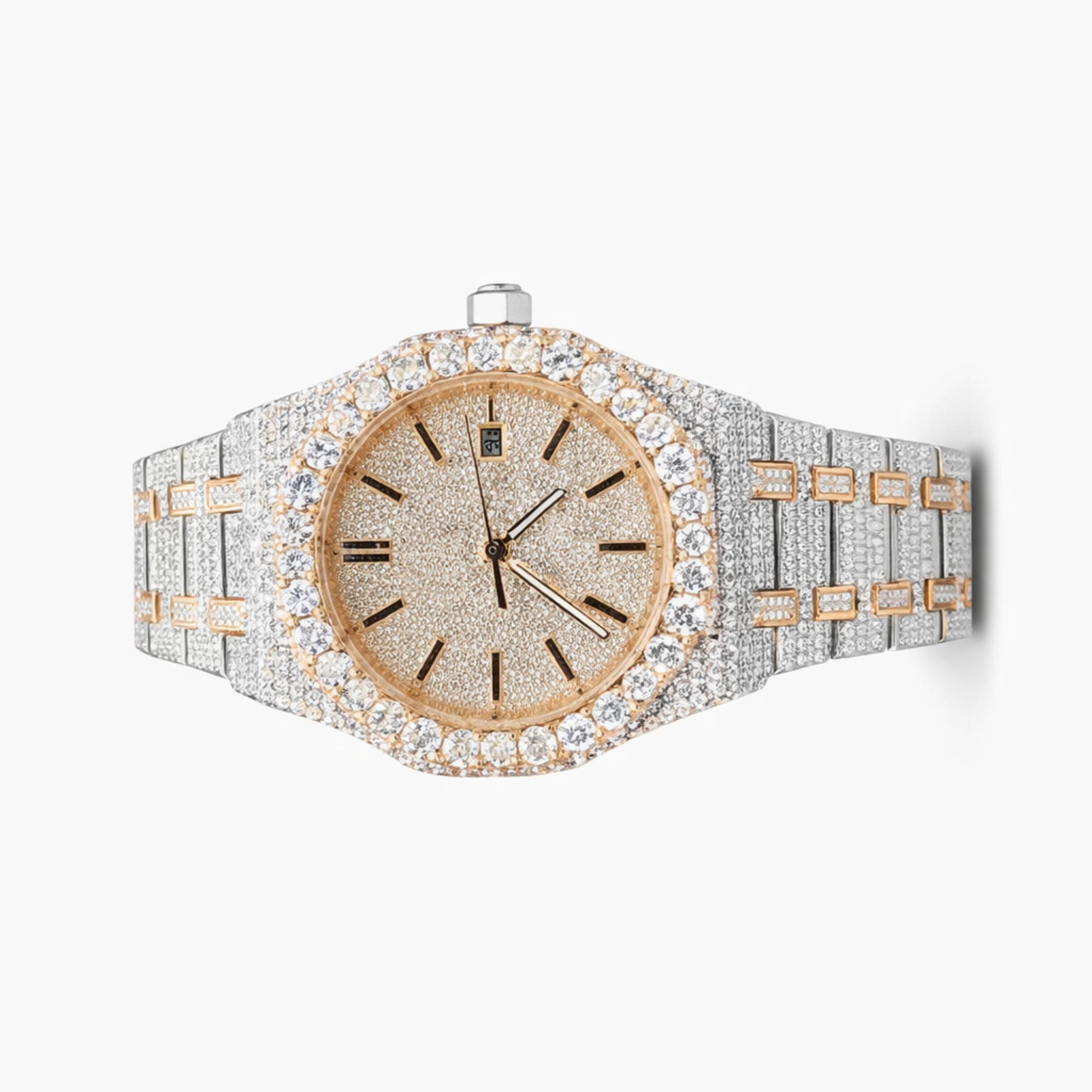 Luxury Iced Out moissanite Diamond Watch Rose Gold Dial