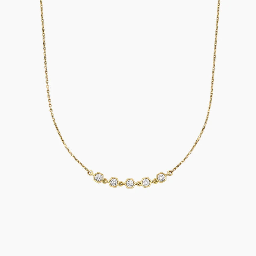 Round Cut Hexagon Bezel Set Diamond Necklace