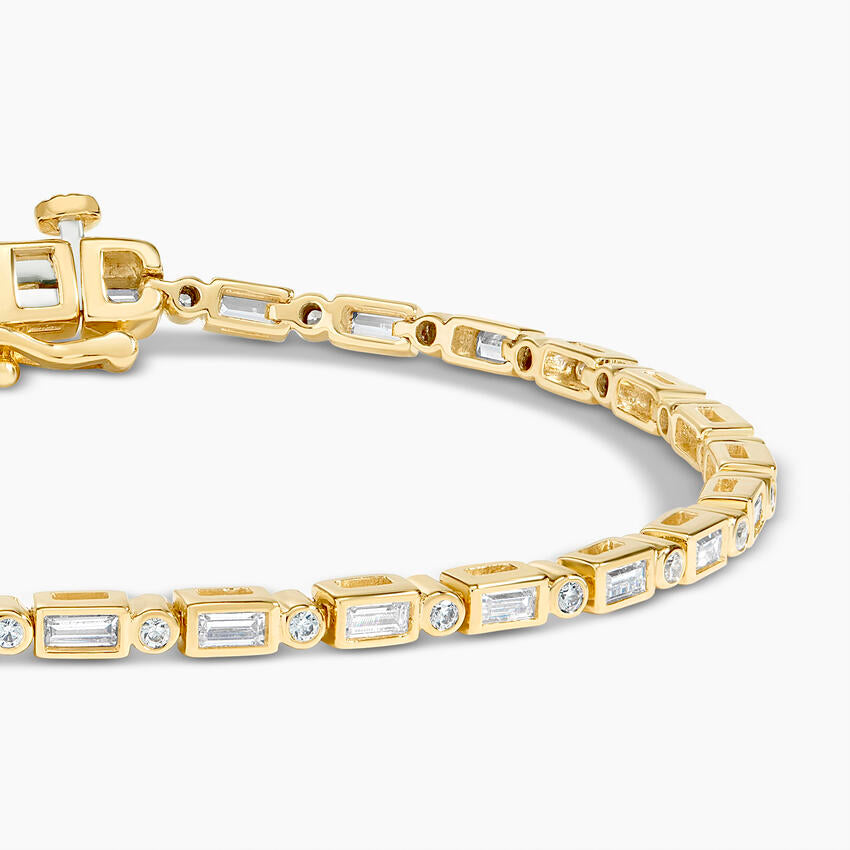 Baguette & Round Cut Diamond Bezel set Tennis Bracelet