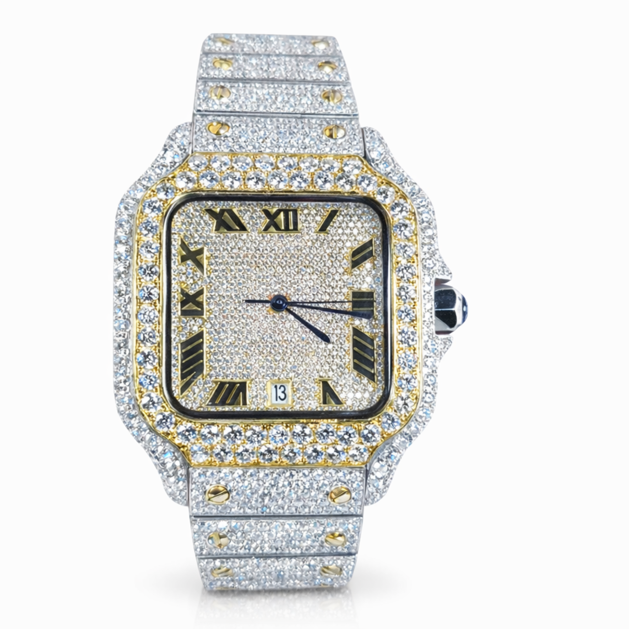 Iced Out Moissanite Diamond Luxury Two Tone Watch