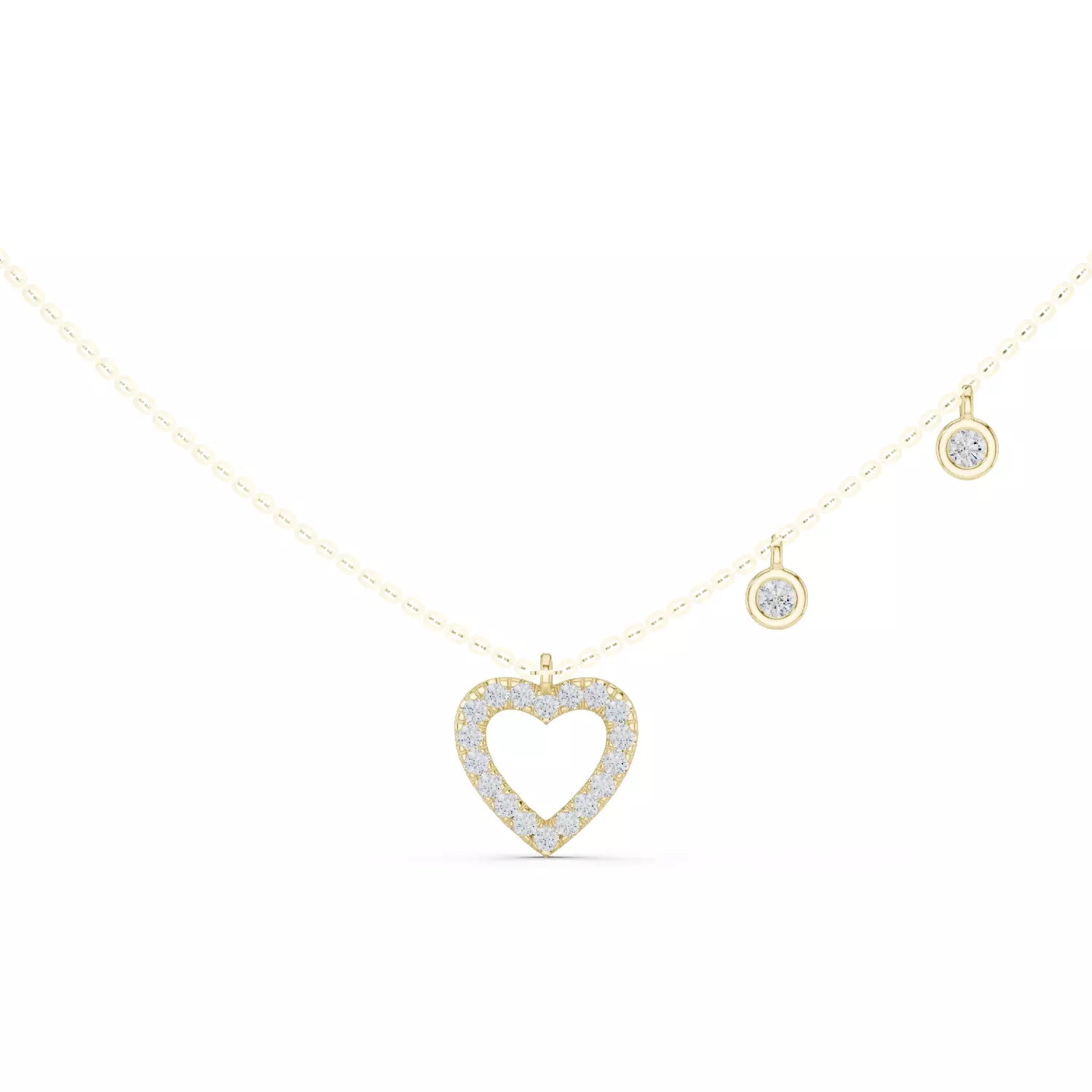 Round Diamond Heart Shape Pendant Necklace With Dangle Charms