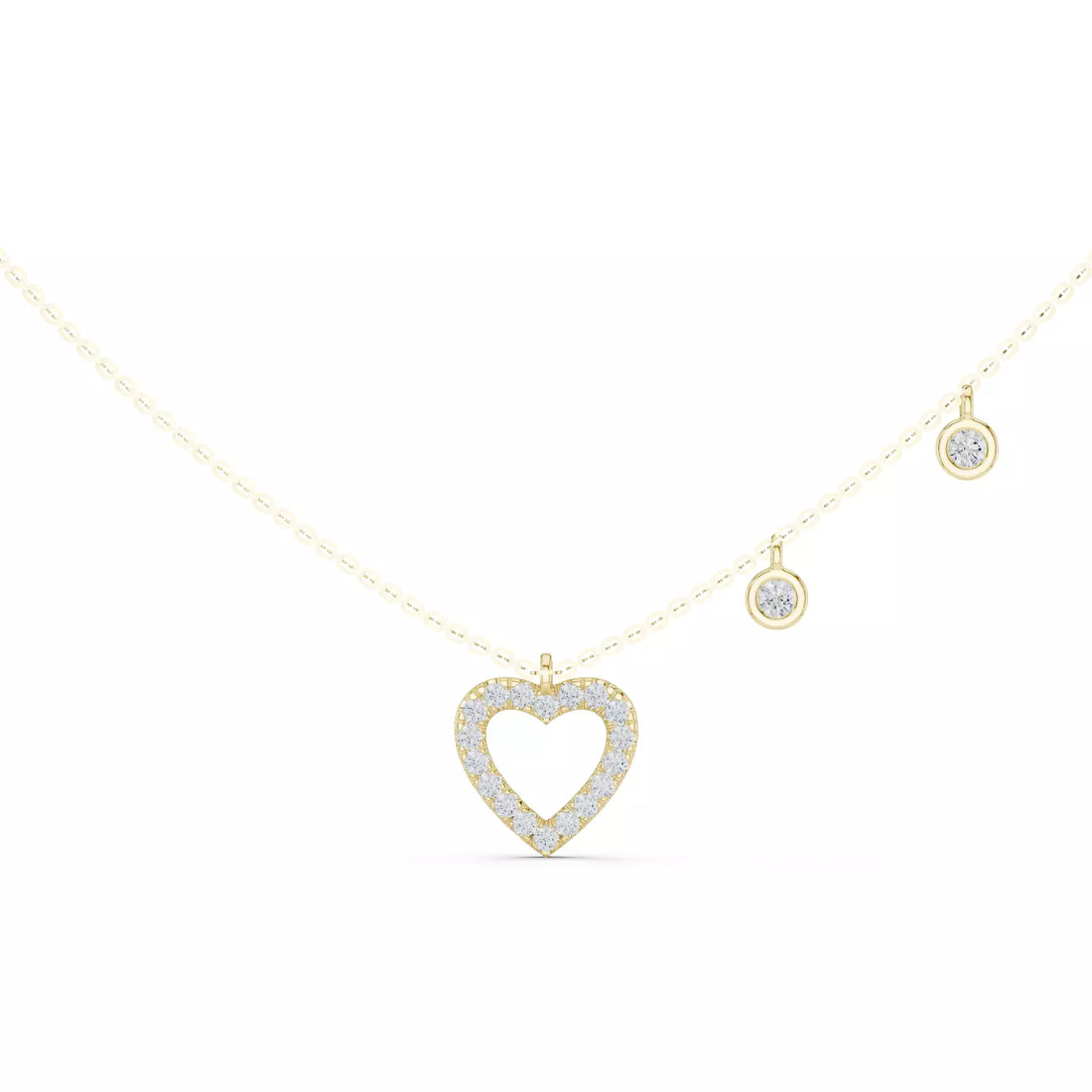 Round Diamond Heart Shape Pendant Necklace With Dangle Charms