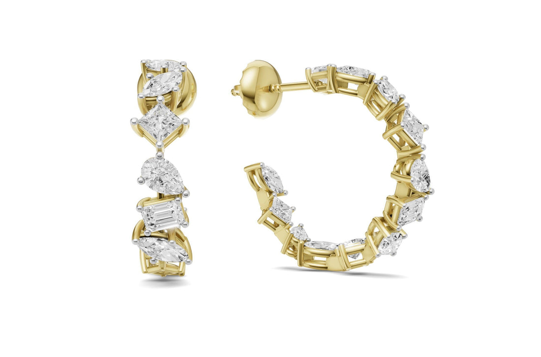 Multi Shape Diamond Hoop Earrings