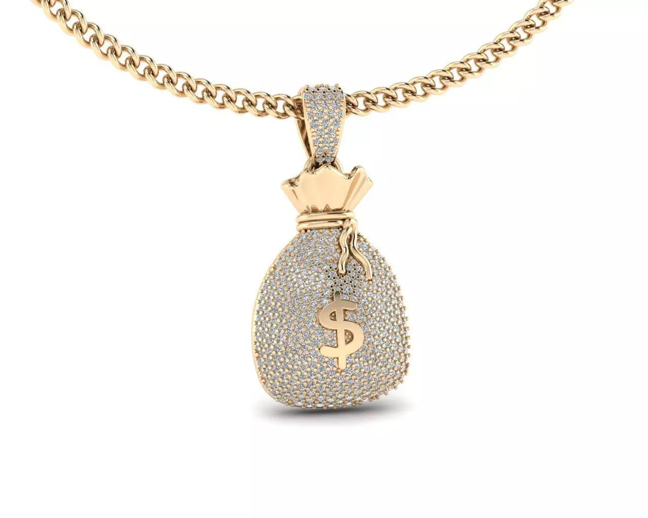 Iced Dollar Money Bag Diamond Pendant