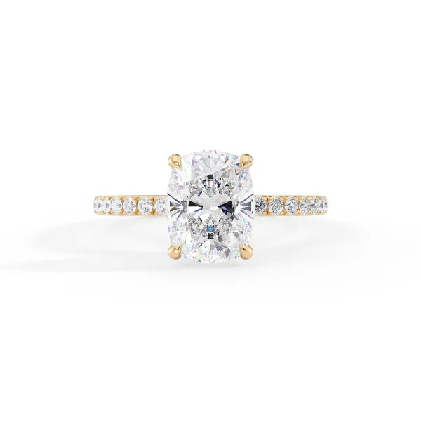 Cushion Cut Solitaire Pavé Ring – Hidden Halo Diamond Engagement Ring