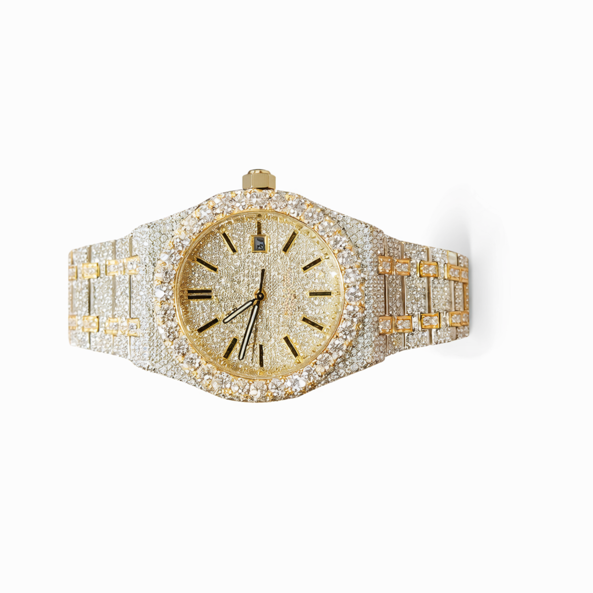 Luxury Moissanite Diamond Watch With Date Display With Silver, Gold