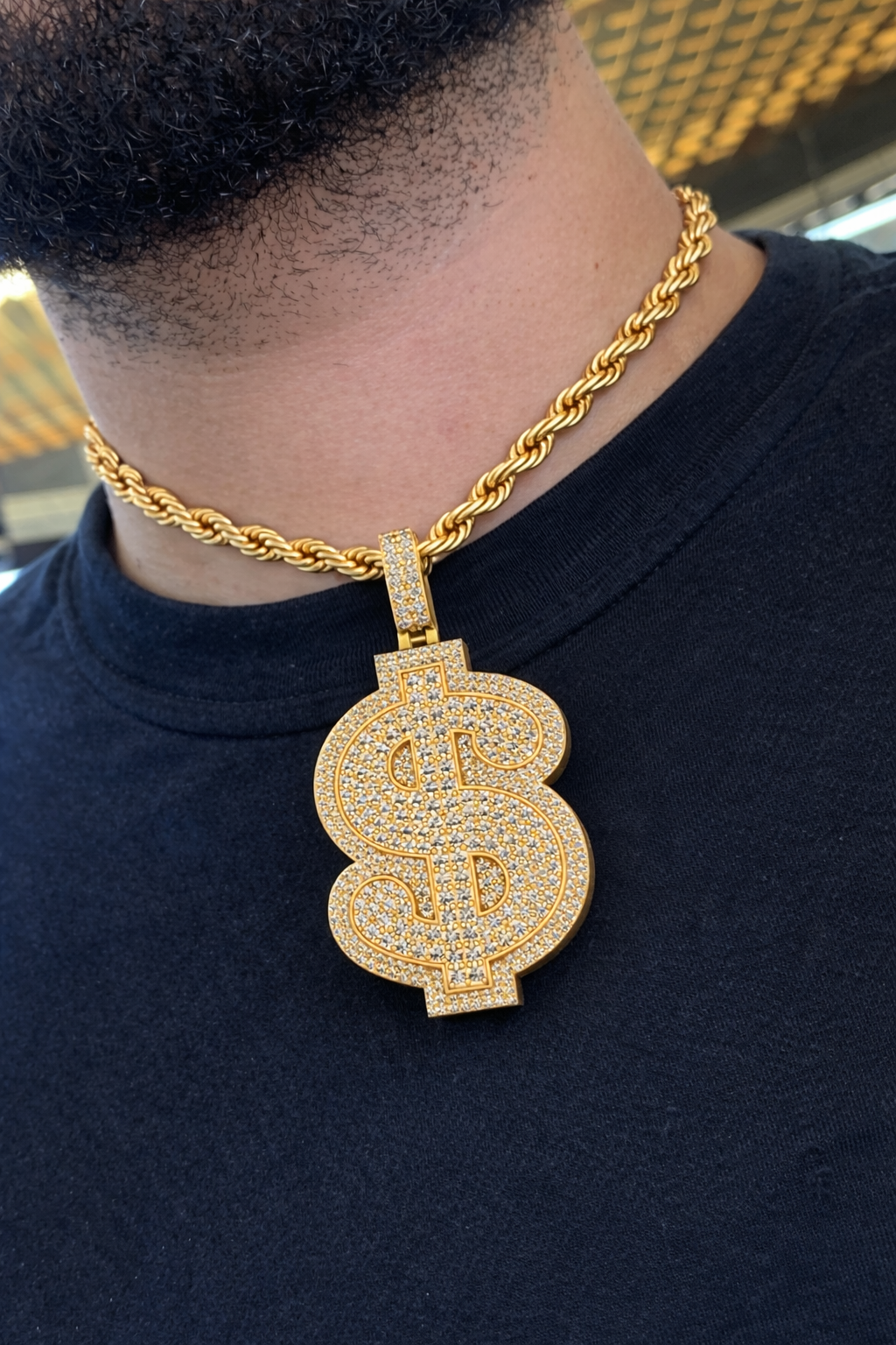 Iced Dollar Sign Diamond Pendant
