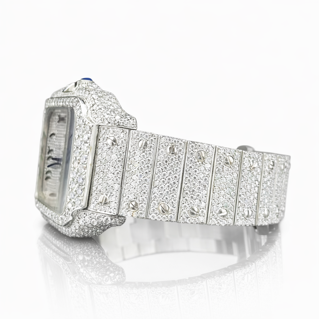 Luxury Iced Out Moissanite Diamond Square Dial Statement Watch