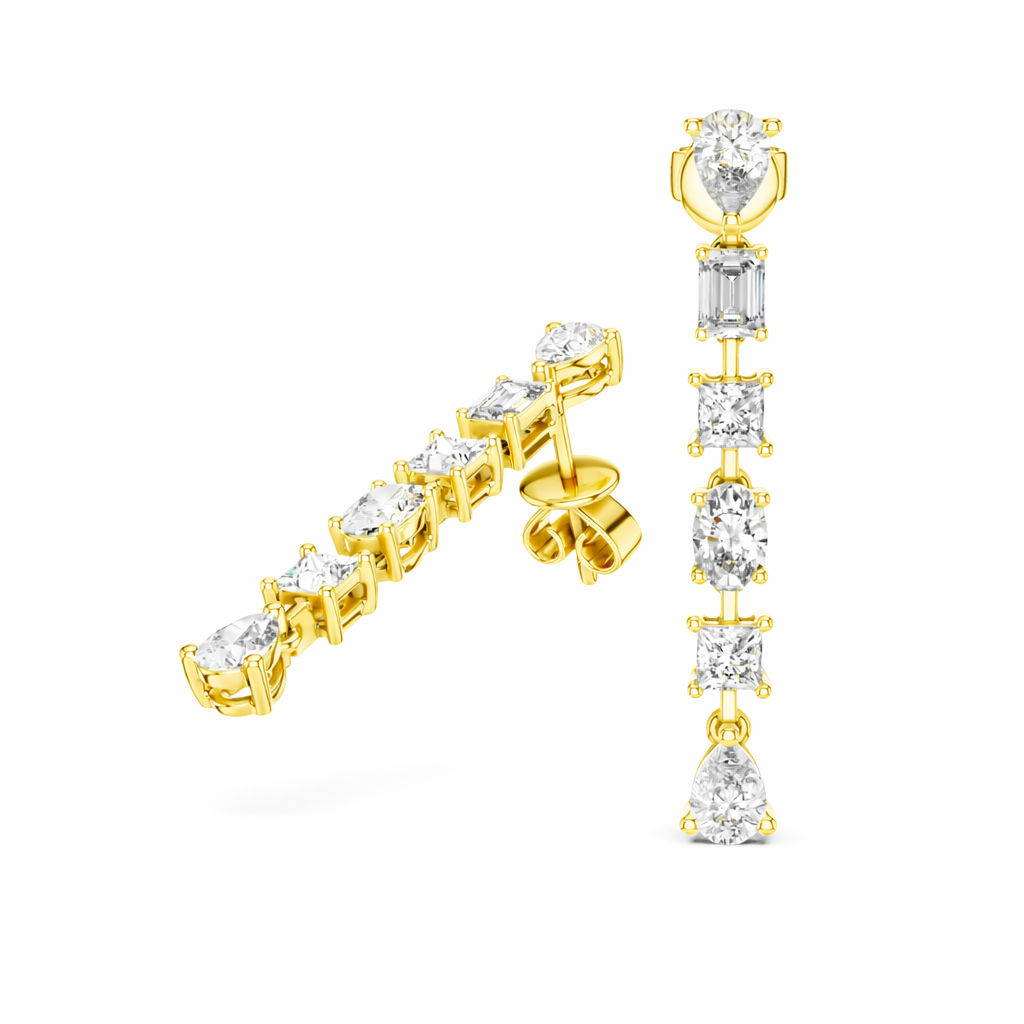Multi Shape Diamond Long Drop Dangle Earrings