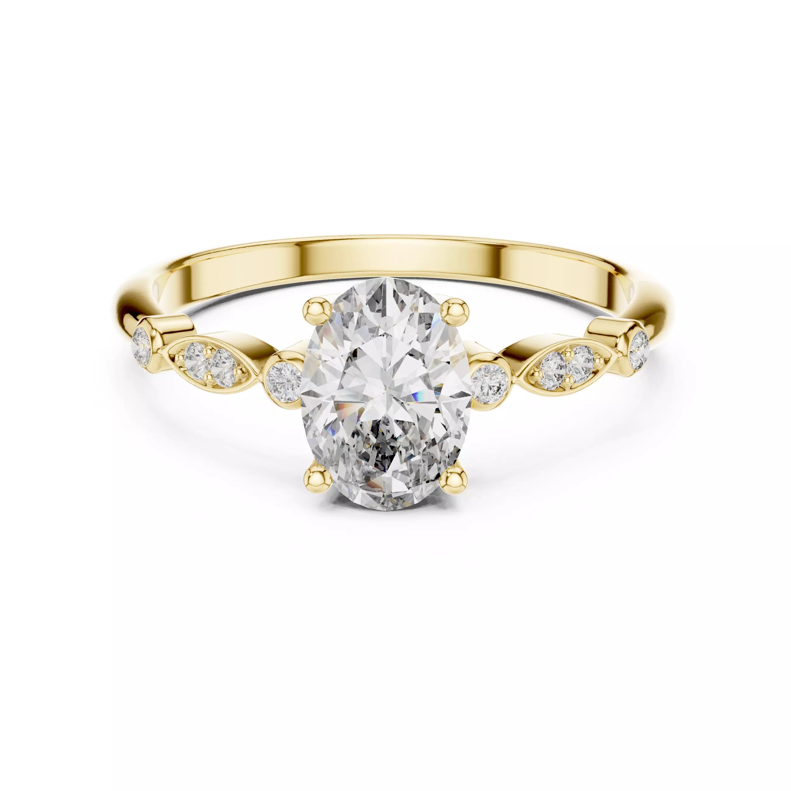Oval cut Diamond Vintage Leaf Accent Setting Ring
