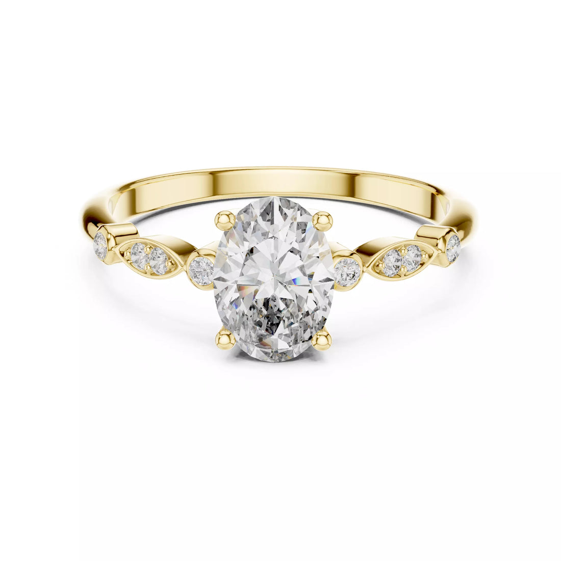 Oval cut Diamond Vintage Leaf Accent Setting Ring