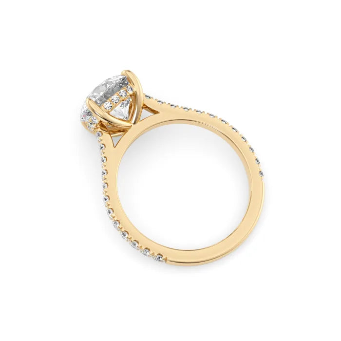 Round Brilliant Diamond Pave Band Cathedral Engagement Ring
