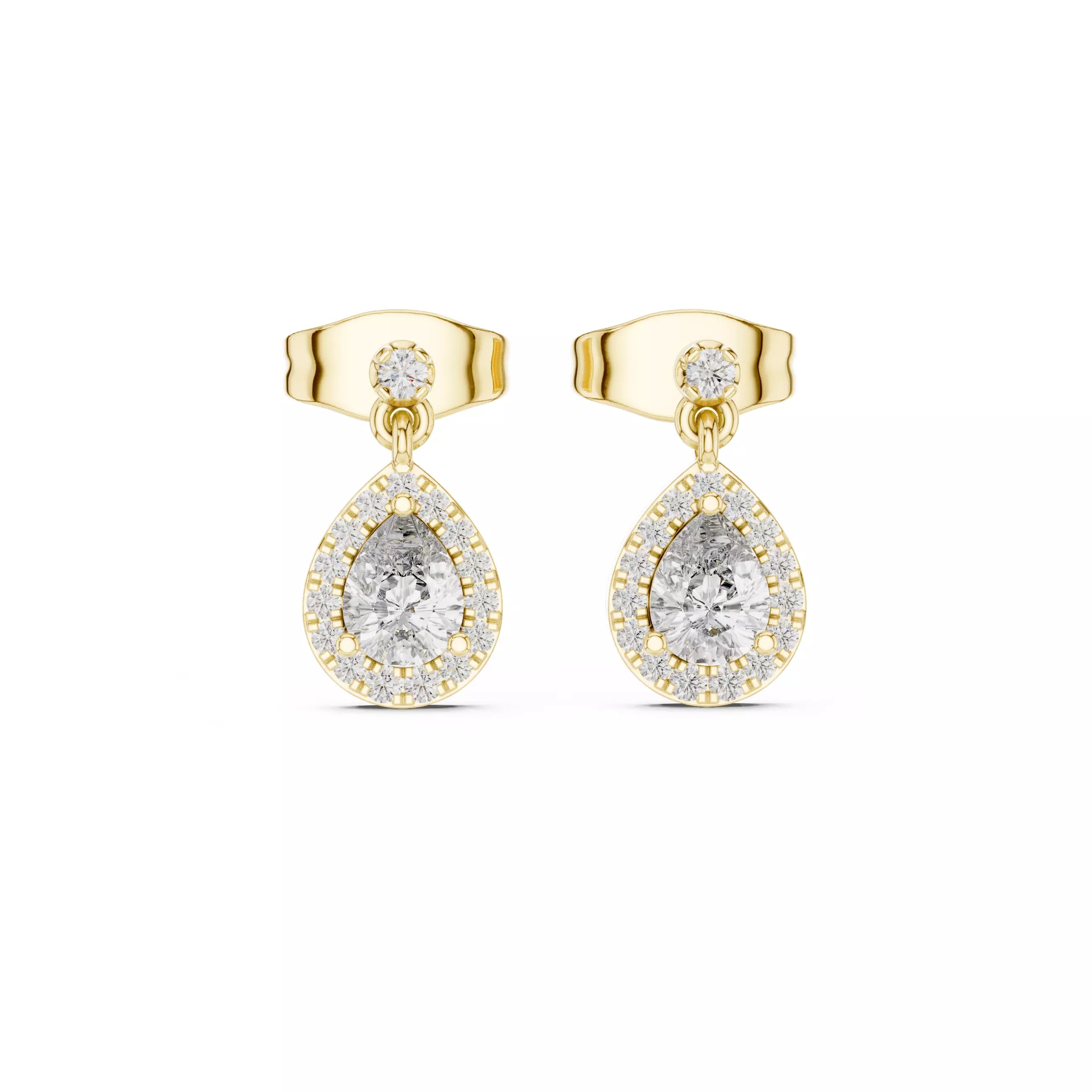 Pear Shape Diamond Halo Drop Stud Earrings