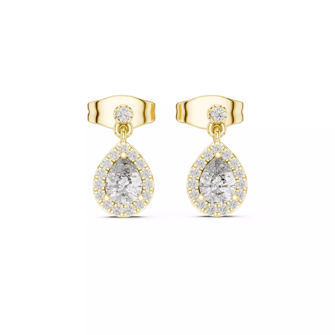 Pear Shape Diamond Halo Drop Stud Earrings