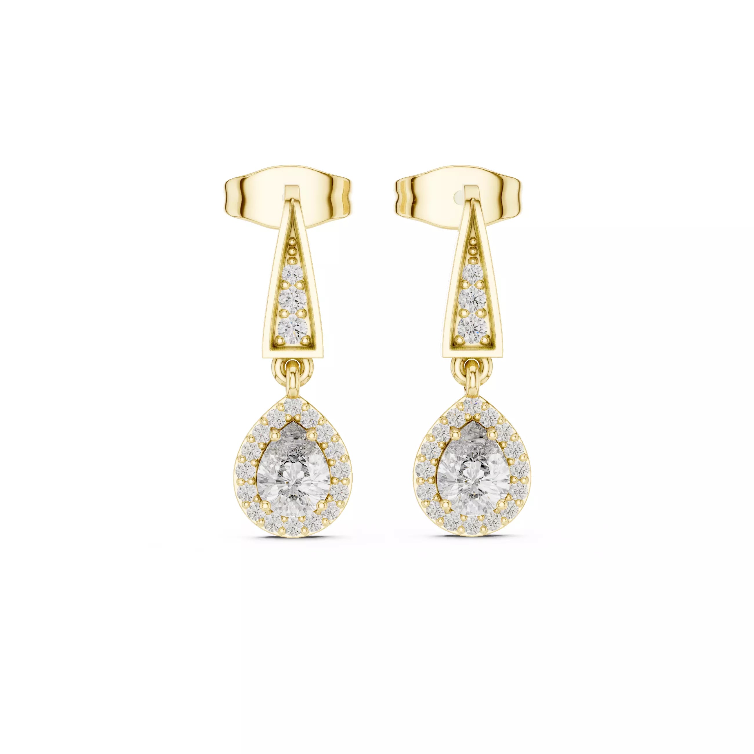 Pear Halo Diamond Drop Earrings with Modern Detail
