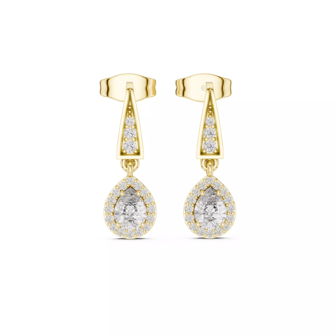 Pear Halo Diamond Drop Earrings with Modern Detail