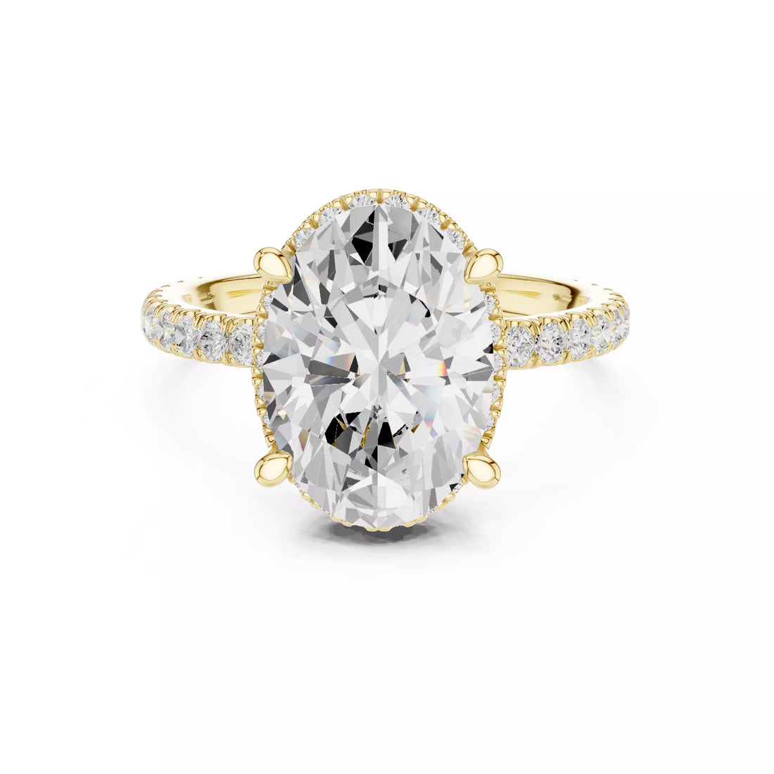 Oval cut Diamond Engagement Ring With Hidden Halo Pave Band