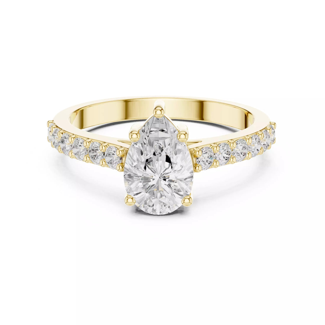 Pear cut Diamond Cathedral Setting Ring with Pavé Band