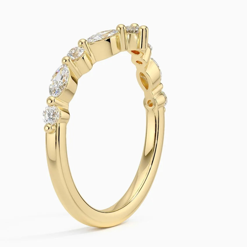 Curved V Shape Moissanite Wedding Band For Women
