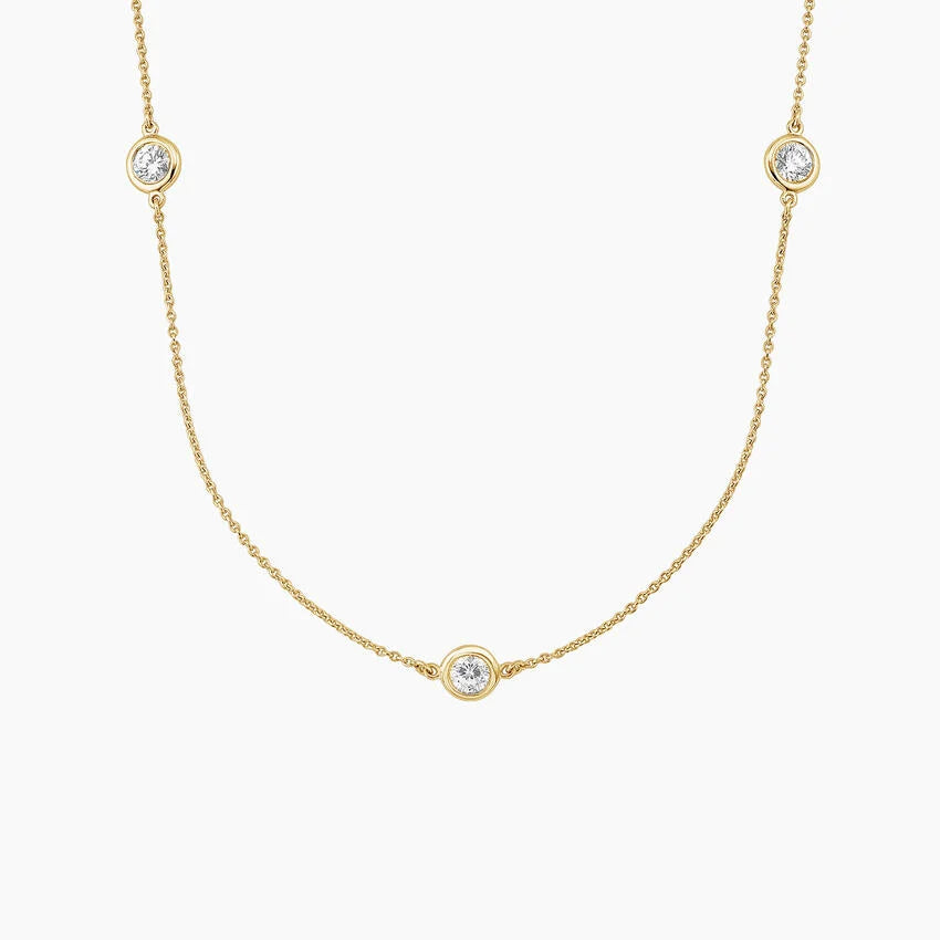 Round Cut Bezel Set Diamond Station Necklace