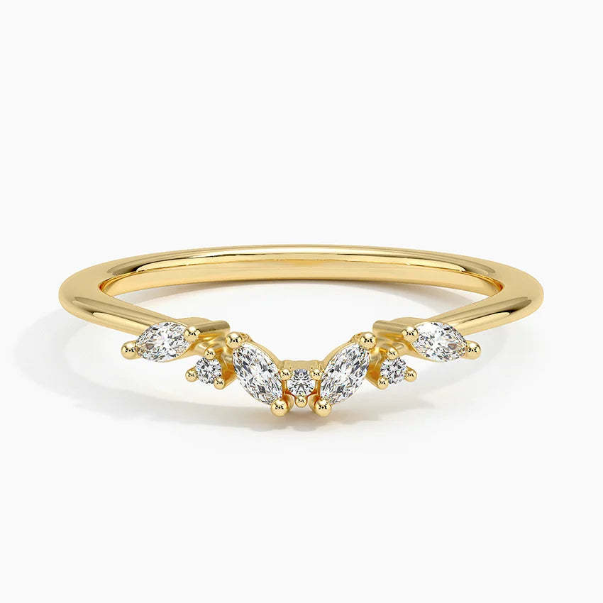 Curved Diamond Wedding Band for Women Elegant Bridal Ring