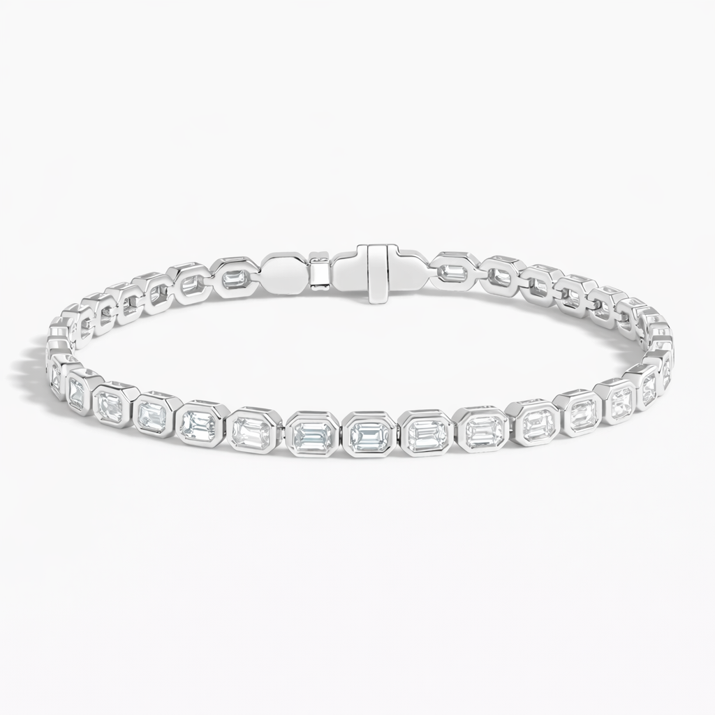 Emerald Cut Bezel Set Diamond Tennis Bracelet For Women Luxury