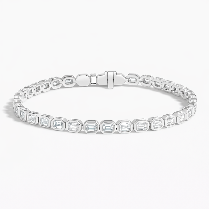 Emerald Cut Bezel Set Diamond Tennis Bracelet For Women Luxury