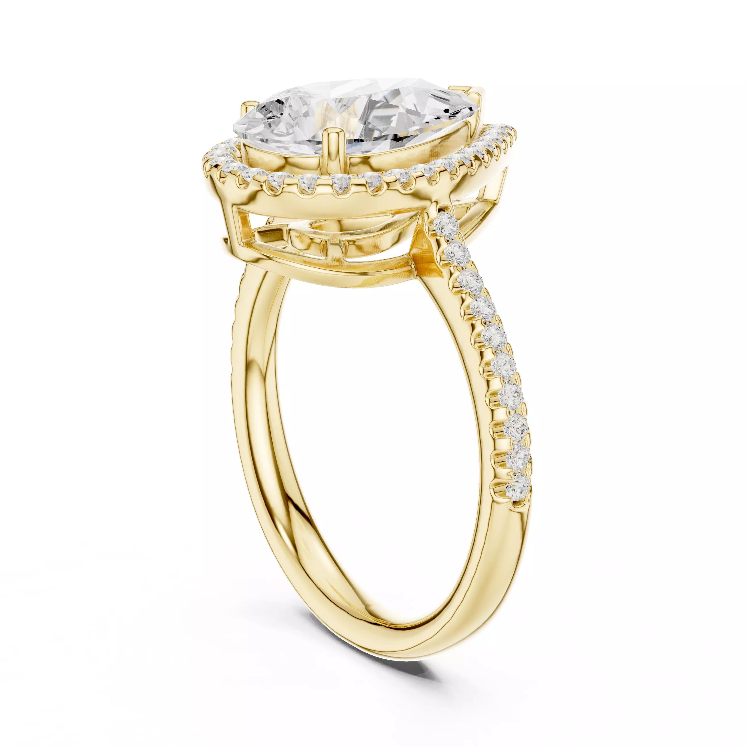 Pear cut Diamond Halo Pavé Setting Engagement Ring